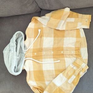 Women's cropped flannel with a hood